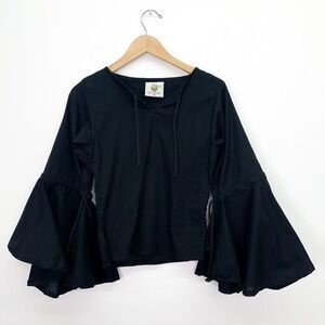 Mytholon Women’s Black Felice Light Weight Cotton Wide Bell Sleeve Blouse